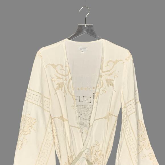 Katharine Story M Cream Short Kimono Jacket Embroidered Floral Breathable *flaw - Picture 4 of 8